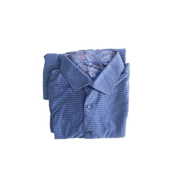 Bertigo Men's Collared Shirt Button Down Long Sleeve Textured Blue Large Medium - Picture 10 of 11